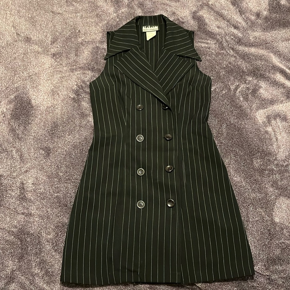 Vintage city studios pinstripe tailored button front dress